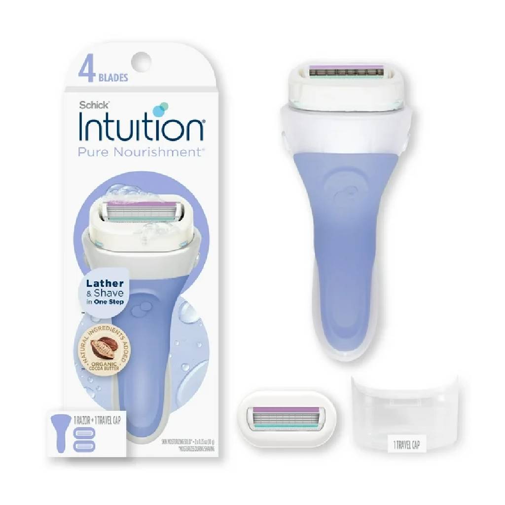 Intuition 4-Blade Pure Nourishment Women's Razor Handle Plus 2 Razor Blade Cartridge Refills